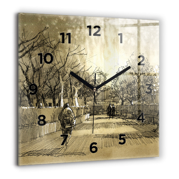 Ceas pătrat de perete din sticlă Parc și copaci în sepia