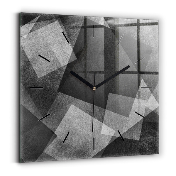 Ceas pătrat de perete din sticlă Abstracția geometrică