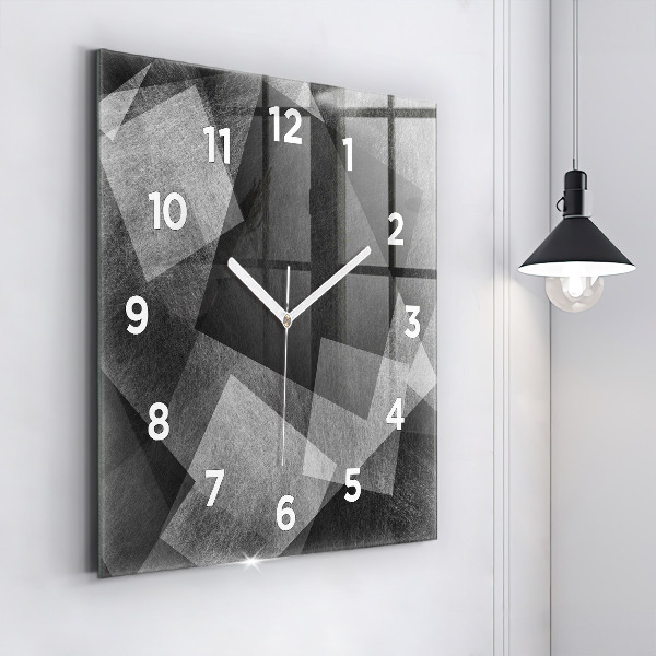 Ceas pătrat de perete din sticlă Abstracția geometrică