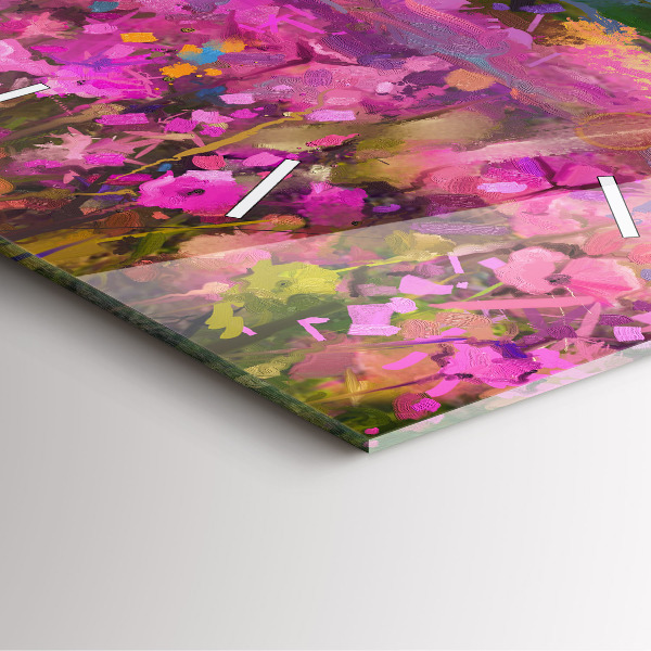 Ceas pătrat de perete din sticlă Peisaj de natură și flori