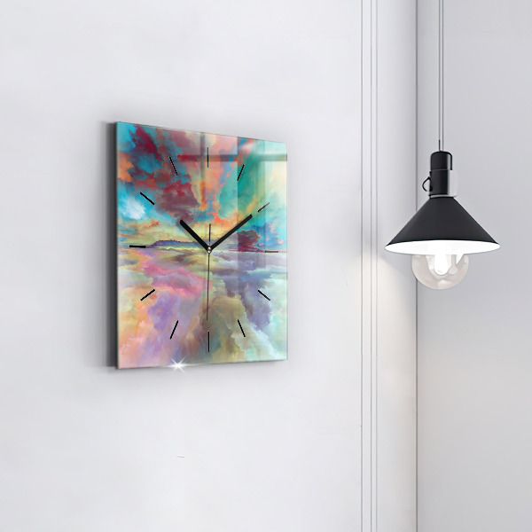 Ceas pătrat de perete din sticlă Peisaj abstract