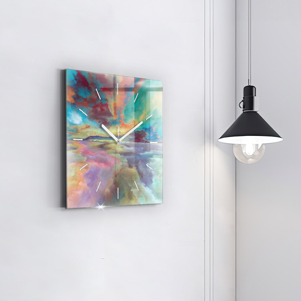Ceas pătrat de perete din sticlă Peisaj abstract