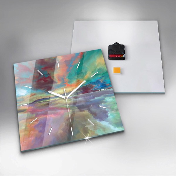 Ceas pătrat de perete din sticlă Peisaj abstract