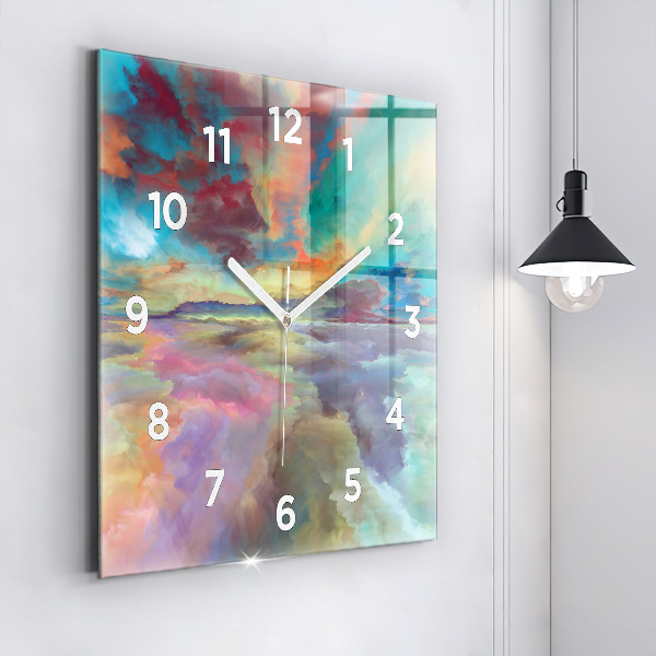 Ceas pătrat de perete din sticlă Peisaj abstract