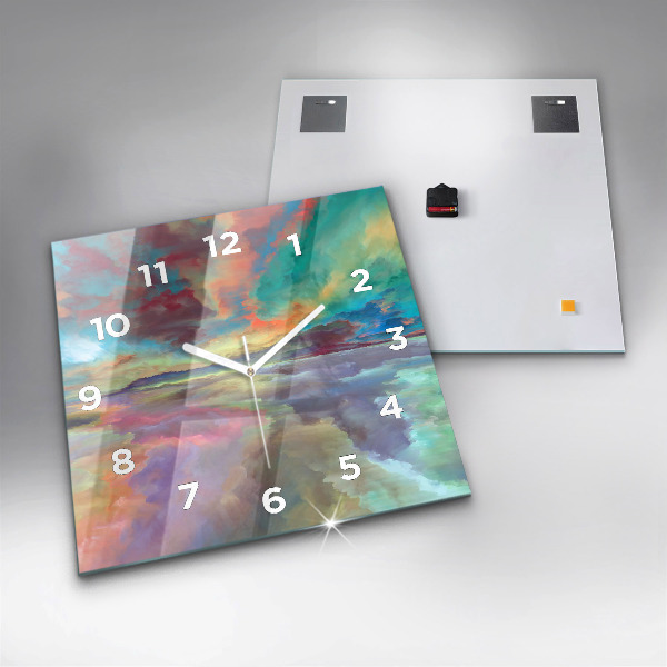 Ceas pătrat de perete din sticlă Peisaj abstract