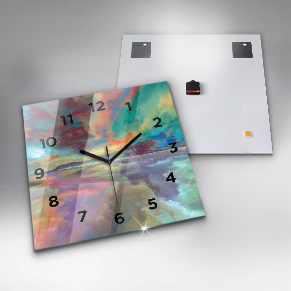 Ceas pătrat de perete din sticlă Peisaj abstract