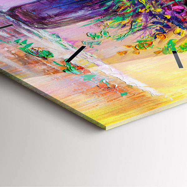 Ceas pătrat de perete din sticlă Flori într-o vază