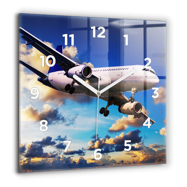 Ceas pătrat de perete din sticlă Avion în nori