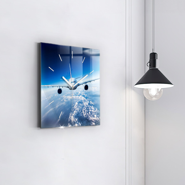 Ceas pătrat de perete din sticlă Avion și nori