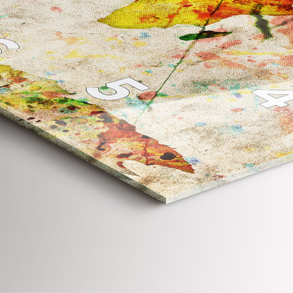 Ceas pătrat de perete din sticlă Harta lumii colorate