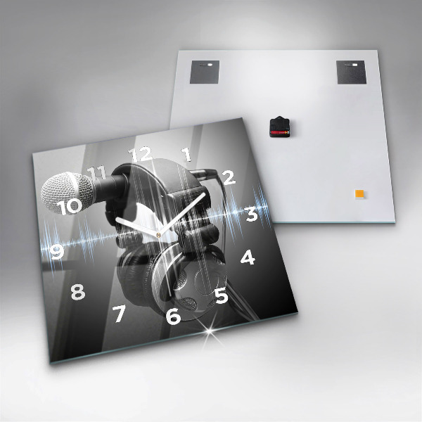 Ceas pătrat de perete din sticlă Microfon și căști