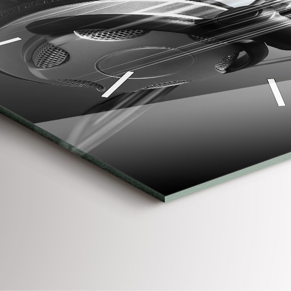 Ceas pătrat de perete din sticlă Microfon și căști