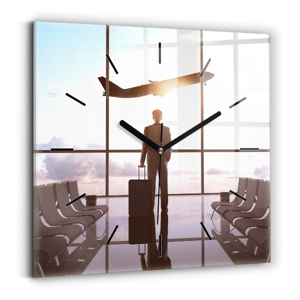 Ceas pătrat de perete din sticlă Omul la aeroport
