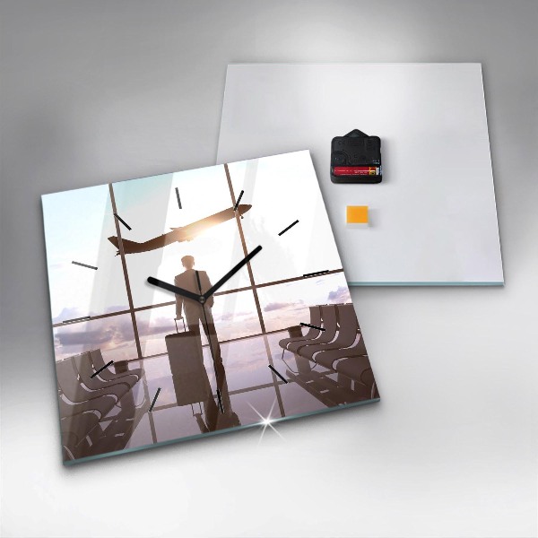 Ceas pătrat de perete din sticlă Omul la aeroport