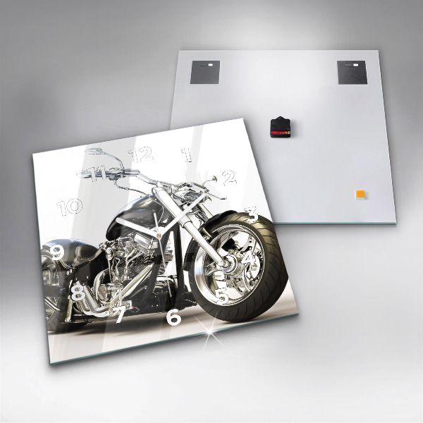 Ceas pătrat de perete din sticlă Motocicletă neagră