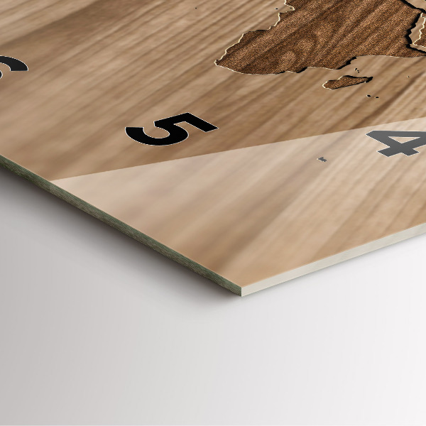 Ceas pătrat de perete din sticlă Harta lumii pe lemn