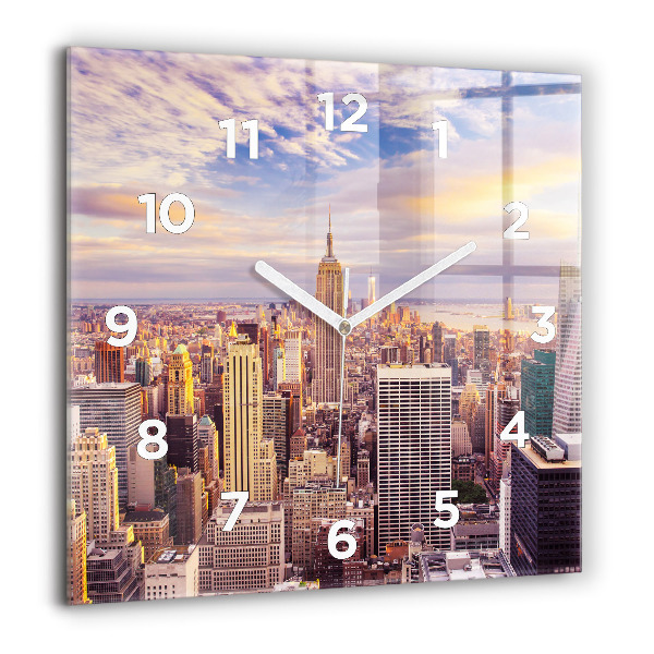 Ceas pătrat de perete din sticlă Apus de soare New York
