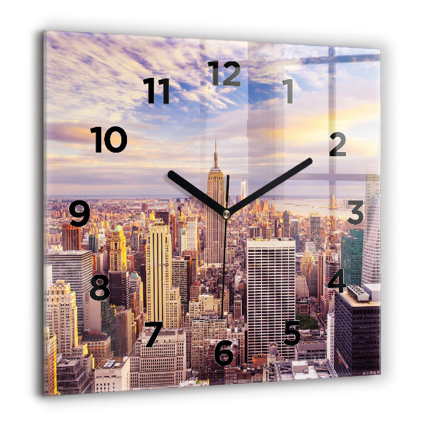 Ceas pătrat de perete din sticlă Apus de soare New York