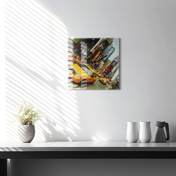 Ceas pătrat de perete din sticlă Taxiuri din New York