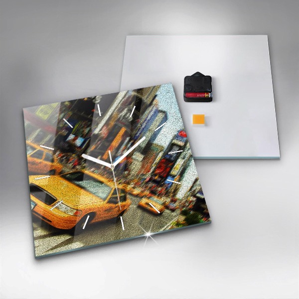 Ceas pătrat de perete din sticlă Taxiuri din New York