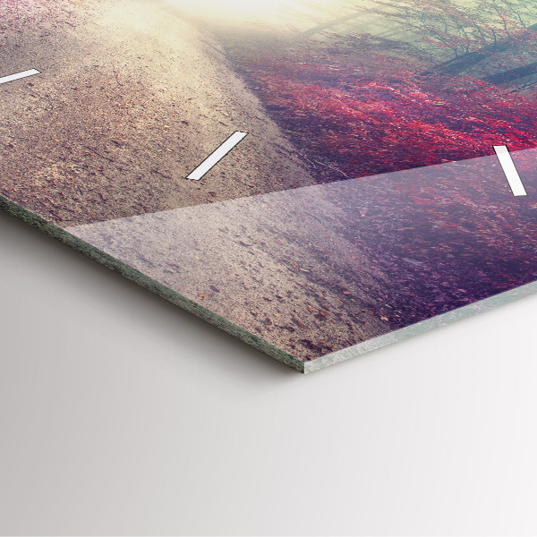 Ceas pătrat de perete din sticlă Drum de toamnă pădure ceață