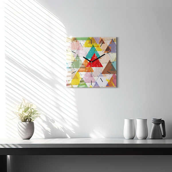 Ceas pătrat de perete din sticlă Triunghiuri geometrice