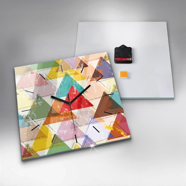 Ceas pătrat de perete din sticlă Triunghiuri geometrice
