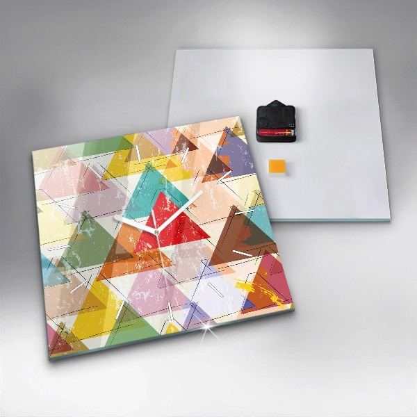 Ceas pătrat de perete din sticlă Triunghiuri geometrice