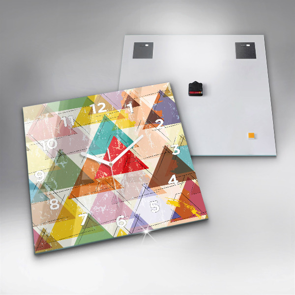 Ceas pătrat de perete din sticlă Triunghiuri geometrice