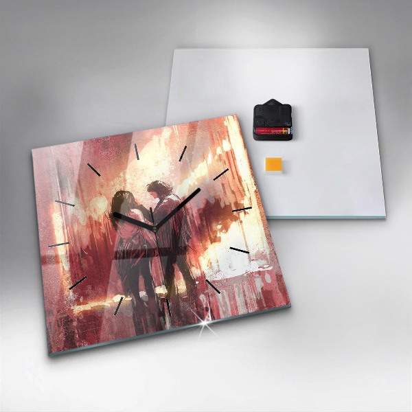 Ceas pătrat de perete din sticlă Cuplu tânăr îndrăgostit