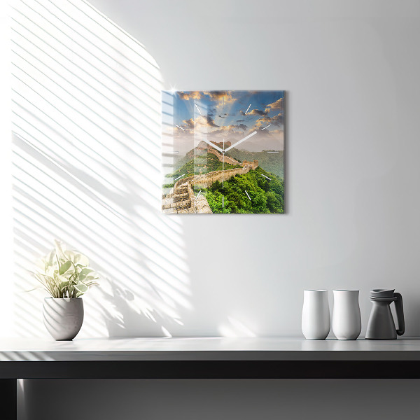 Ceas pătrat de perete din sticlă Marele Zid Chinezesc