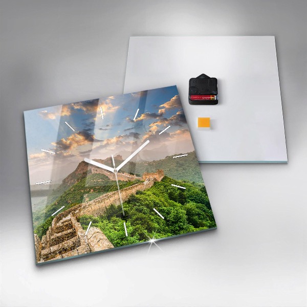 Ceas pătrat de perete din sticlă Marele Zid Chinezesc