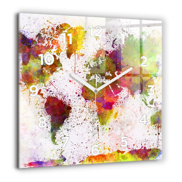 Ceas pătrat de perete din sticlă Harta lumii acuarela