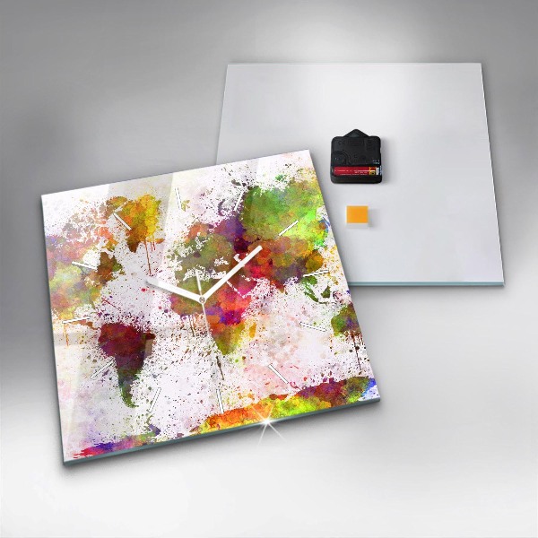 Ceas pătrat de perete din sticlă Harta lumii acuarela