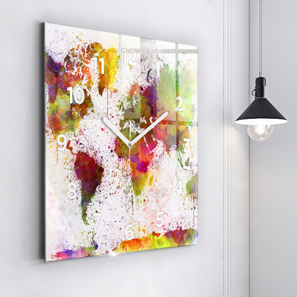 Ceas pătrat de perete din sticlă Harta lumii acuarela