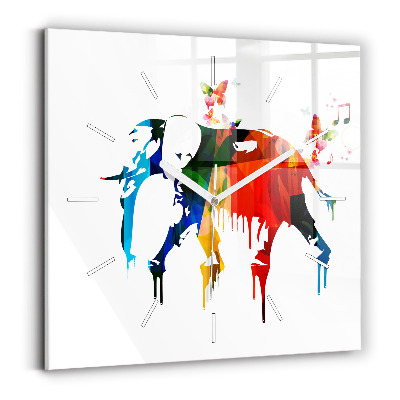 Ceas pătrat de perete din sticlă Elefant pictat colorat