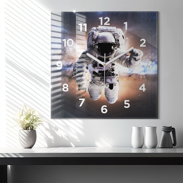 Ceas pătrat de perete din sticlă Astronaut în spațiu