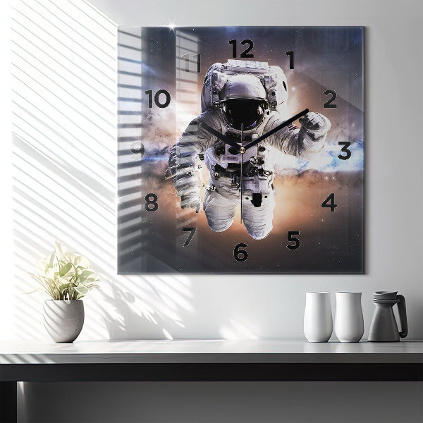 Ceas pătrat de perete din sticlă Astronaut în spațiu