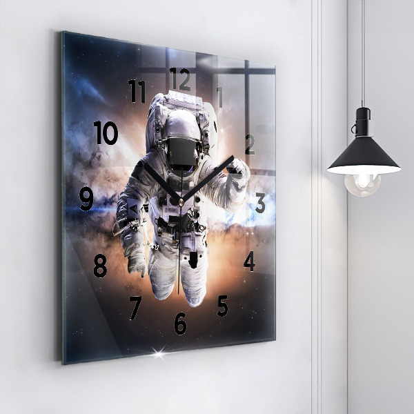 Ceas pătrat de perete din sticlă Astronaut în spațiu