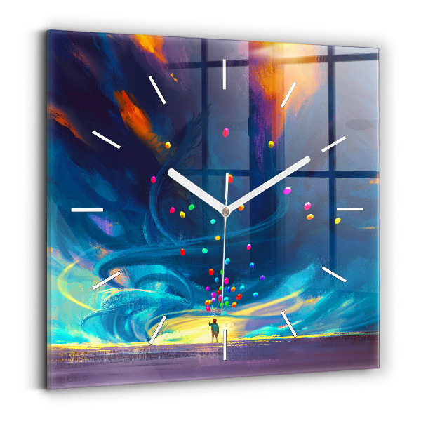 Ceas pătrat de perete din sticlă Copil și baloane