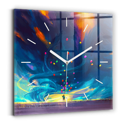 Ceas pătrat de perete din sticlă Copil și baloane