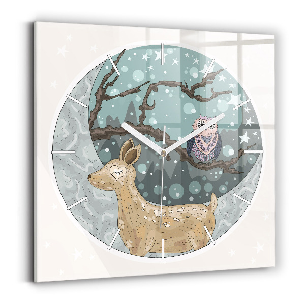Ceas pătrat de perete din sticlă Animalele nocturne și luna