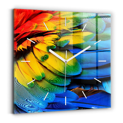 Ceas pătrat de perete din sticlă Aripi de pasăre colorate