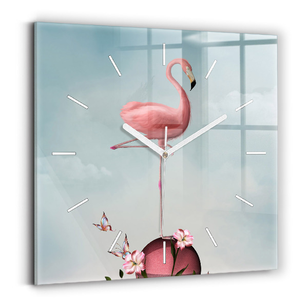 Ceas pătrat de perete din sticlă Flamingo suprarealist