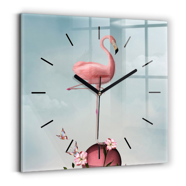 Ceas pătrat de perete din sticlă Flamingo suprarealist