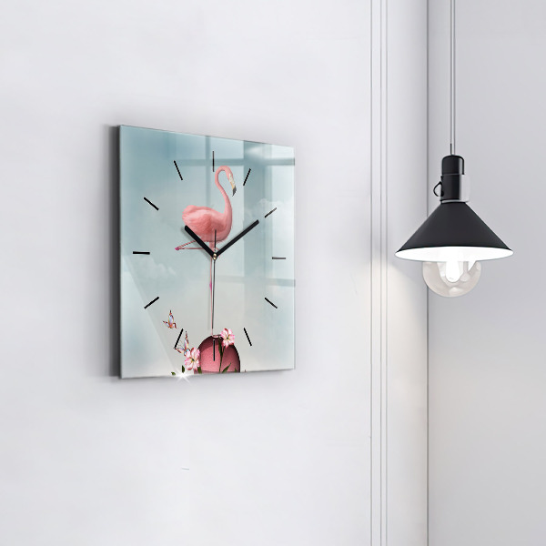 Ceas pătrat de perete din sticlă Flamingo suprarealist