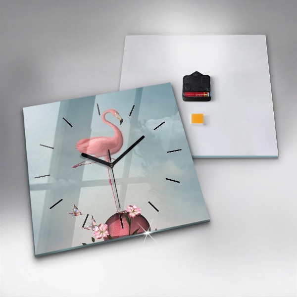 Ceas pătrat de perete din sticlă Flamingo suprarealist
