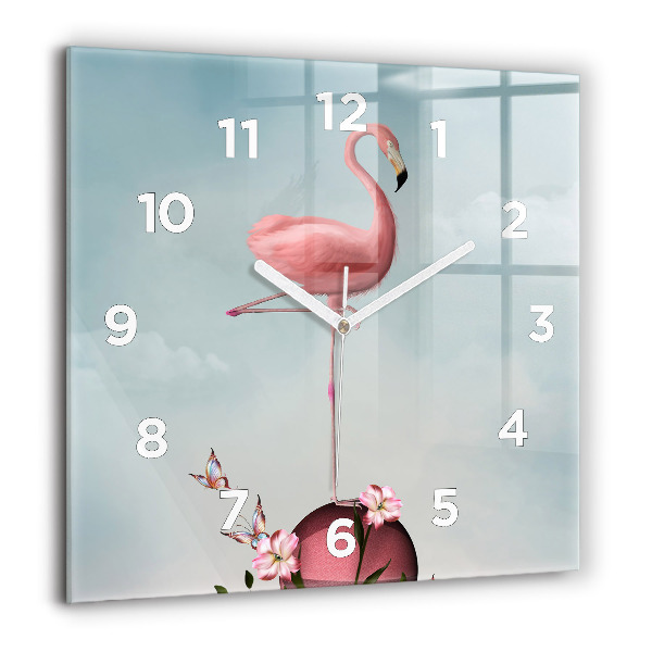 Ceas pătrat de perete din sticlă Flamingo suprarealist