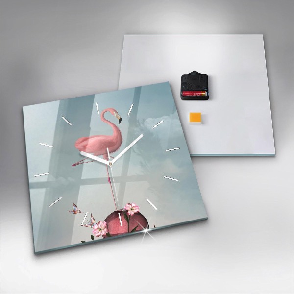 Ceas pătrat de perete din sticlă Flamingo suprarealist