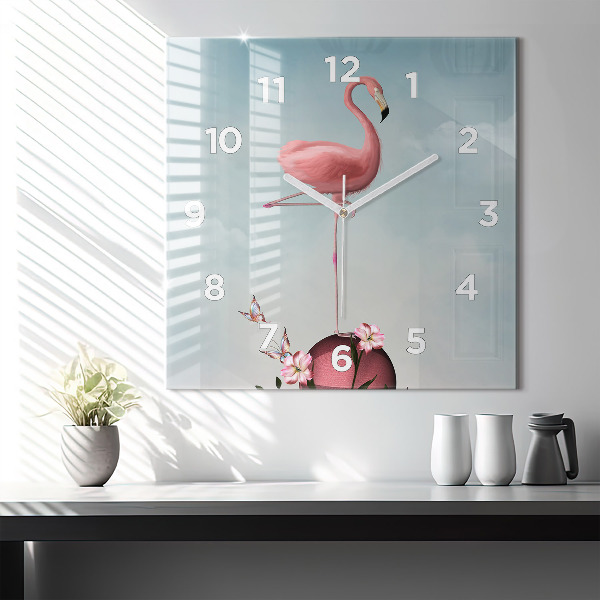 Ceas pătrat de perete din sticlă Flamingo suprarealist